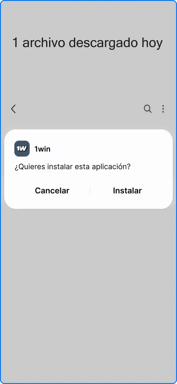 Apertura y ejecución del archivo APK descargado de 1win en el dispositivo móvil.