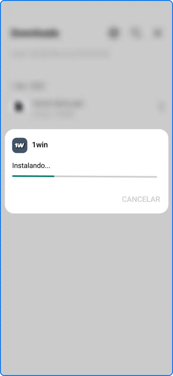 Proceso de instalación de la aplicación 1win en el teléfono inteligente Android.