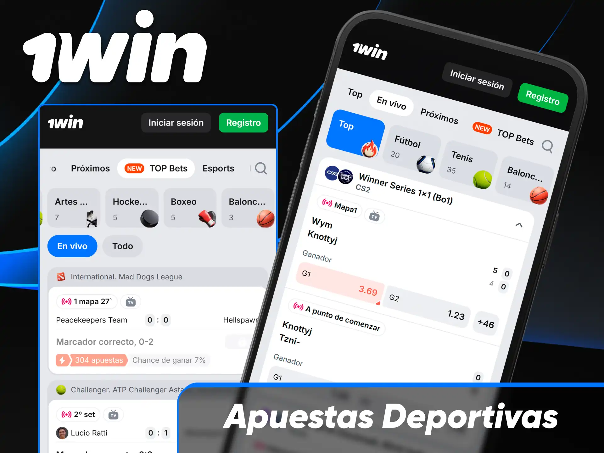 Sección de apuestas deportivas en la aplicación móvil de 1win para usuarios en Paraguay.
