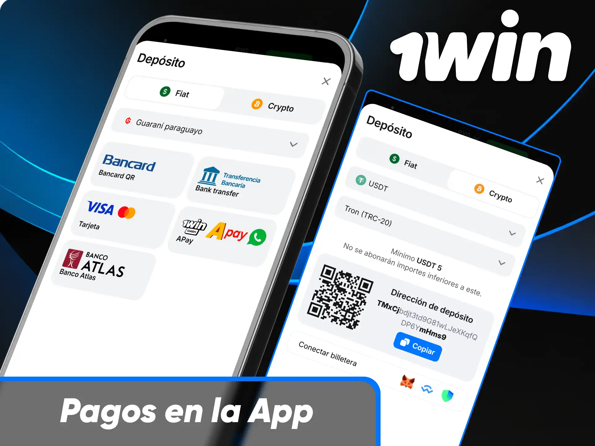 Sección de depósito y retiro de dinero mediante métodos de pago locales en la app de 1win Paraguay.