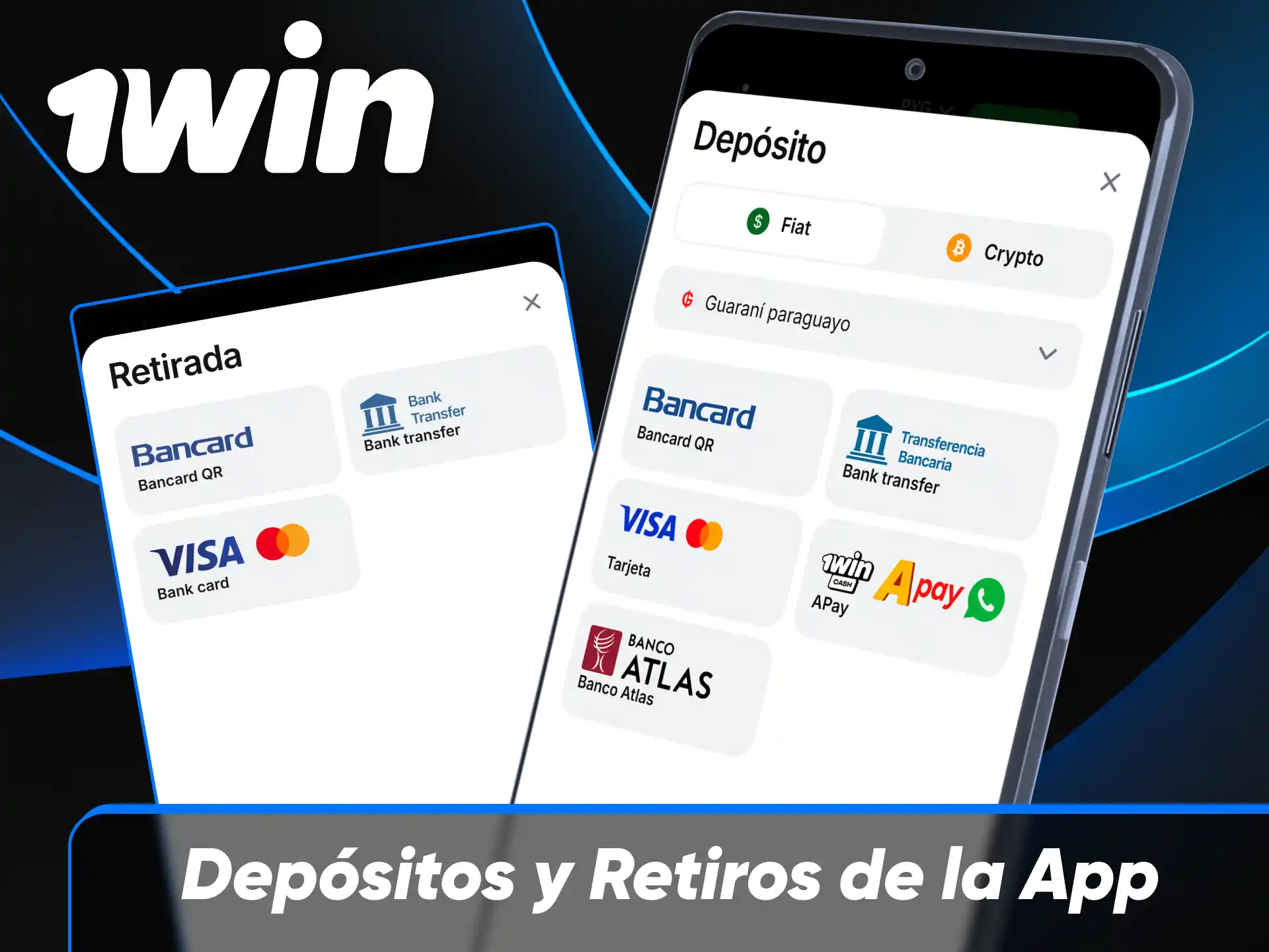 Opciones e instrucciones para realizar depósitos y retiros de dinero desde la app móvil de 1win Paraguay.