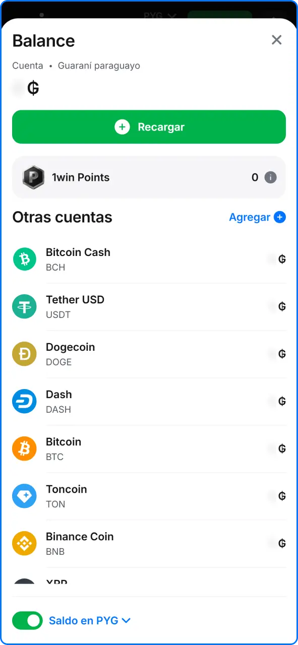 Consulta del saldo actualizado disponible en la cuenta del usuario en 1win Paraguay.