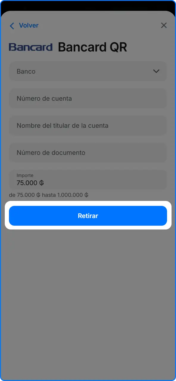 Pantalla de confirmación final para enviar la solicitud de retiro en 1win Paraguay.