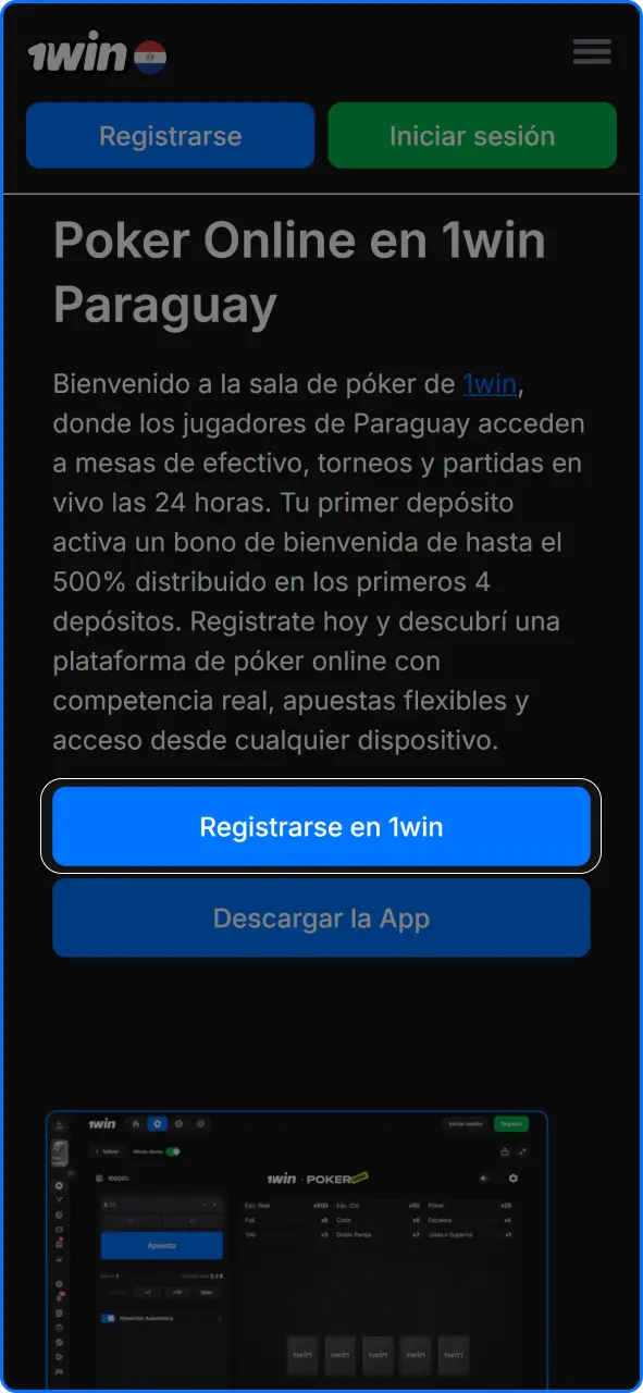Proceso de registro de nuevo usuario para abrir una cuenta en 1win Paraguay.