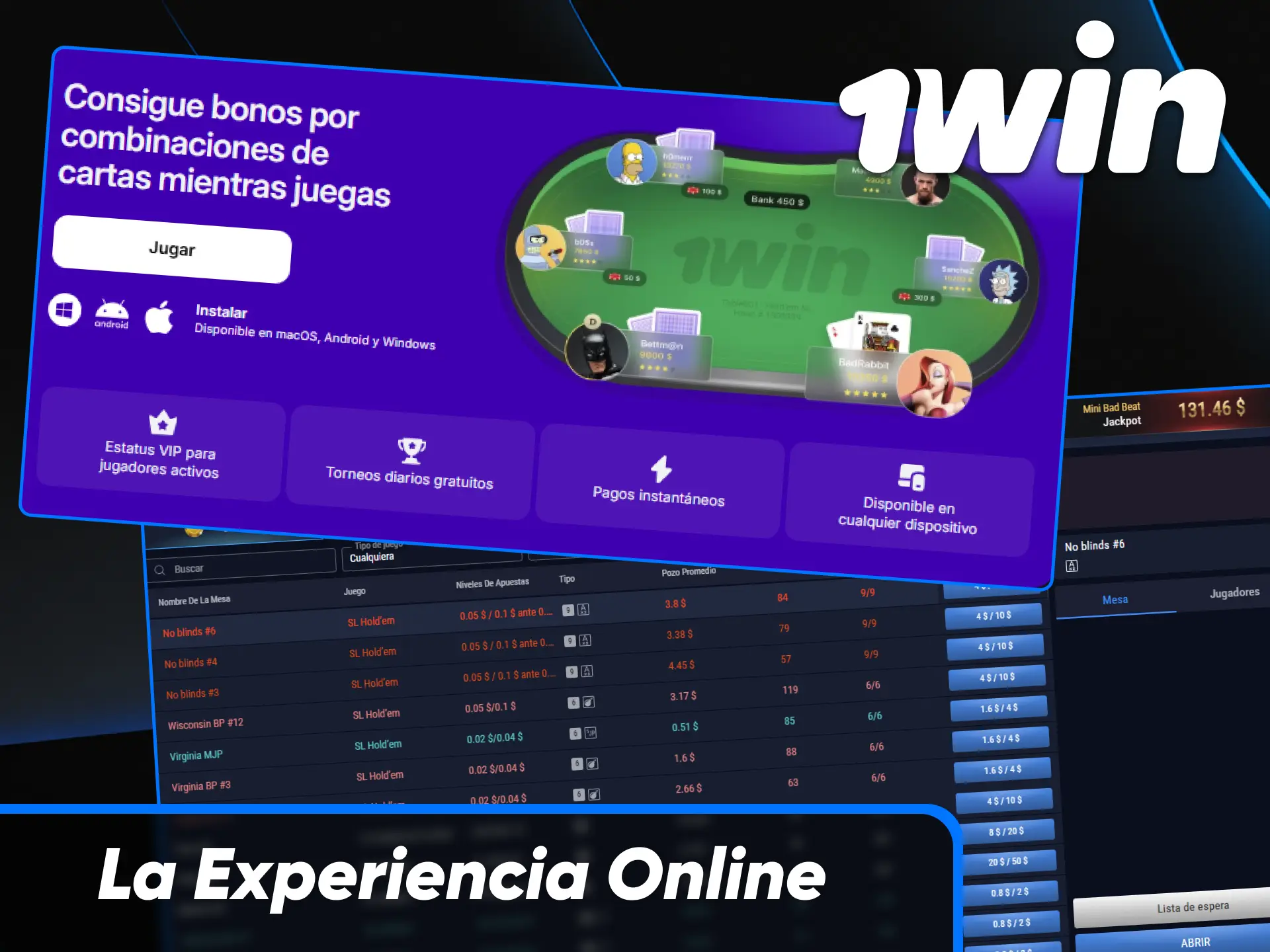 Reseña y presentación de la experiencia de juego en la sala de póker online de 1win Paraguay.