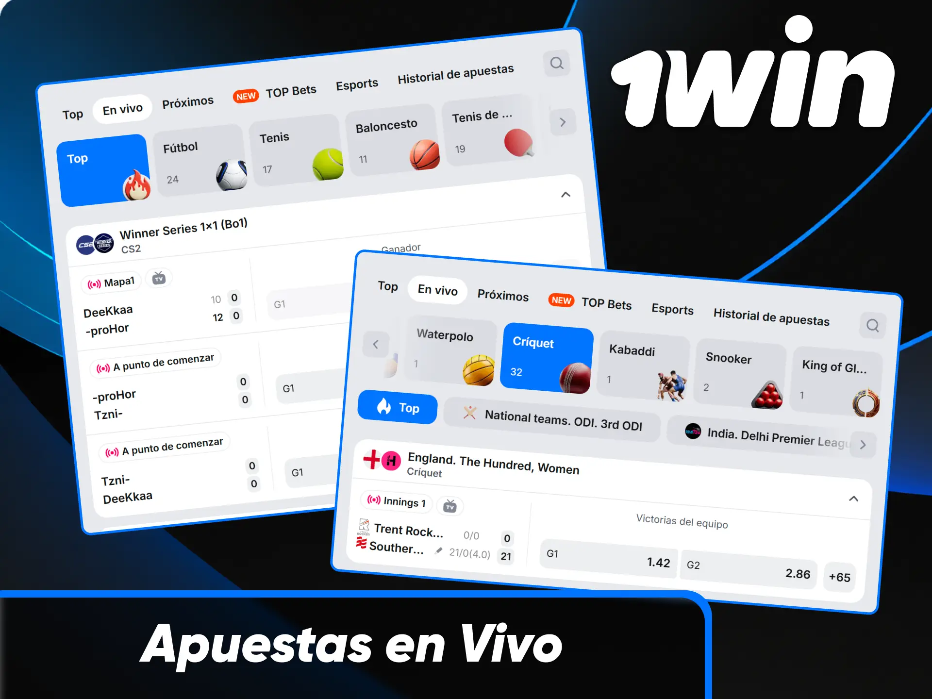 Sección de apuestas deportivas en vivo y transmisión de eventos en directo en 1win Paraguay.