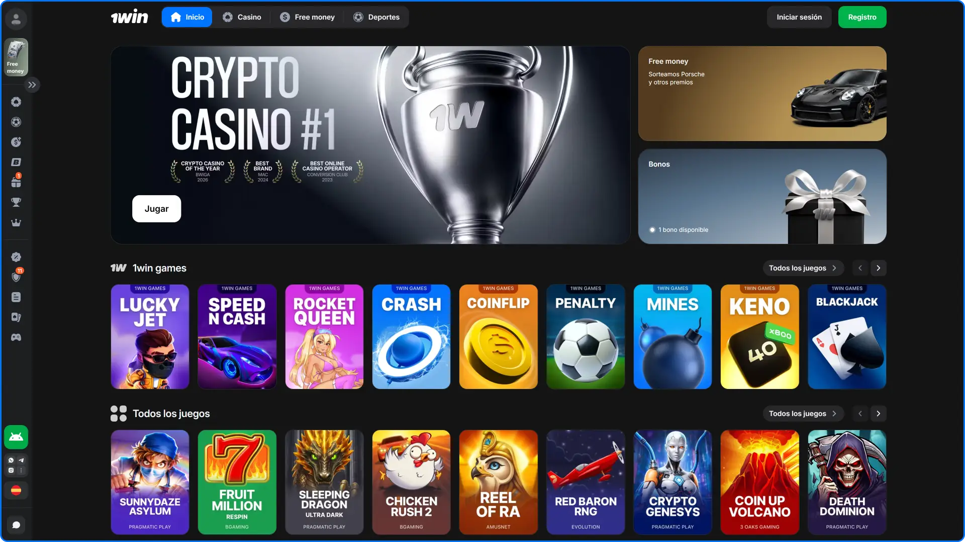 Captura de pantalla de la página principal del sitio web oficial de 1win Paraguay en PC.
