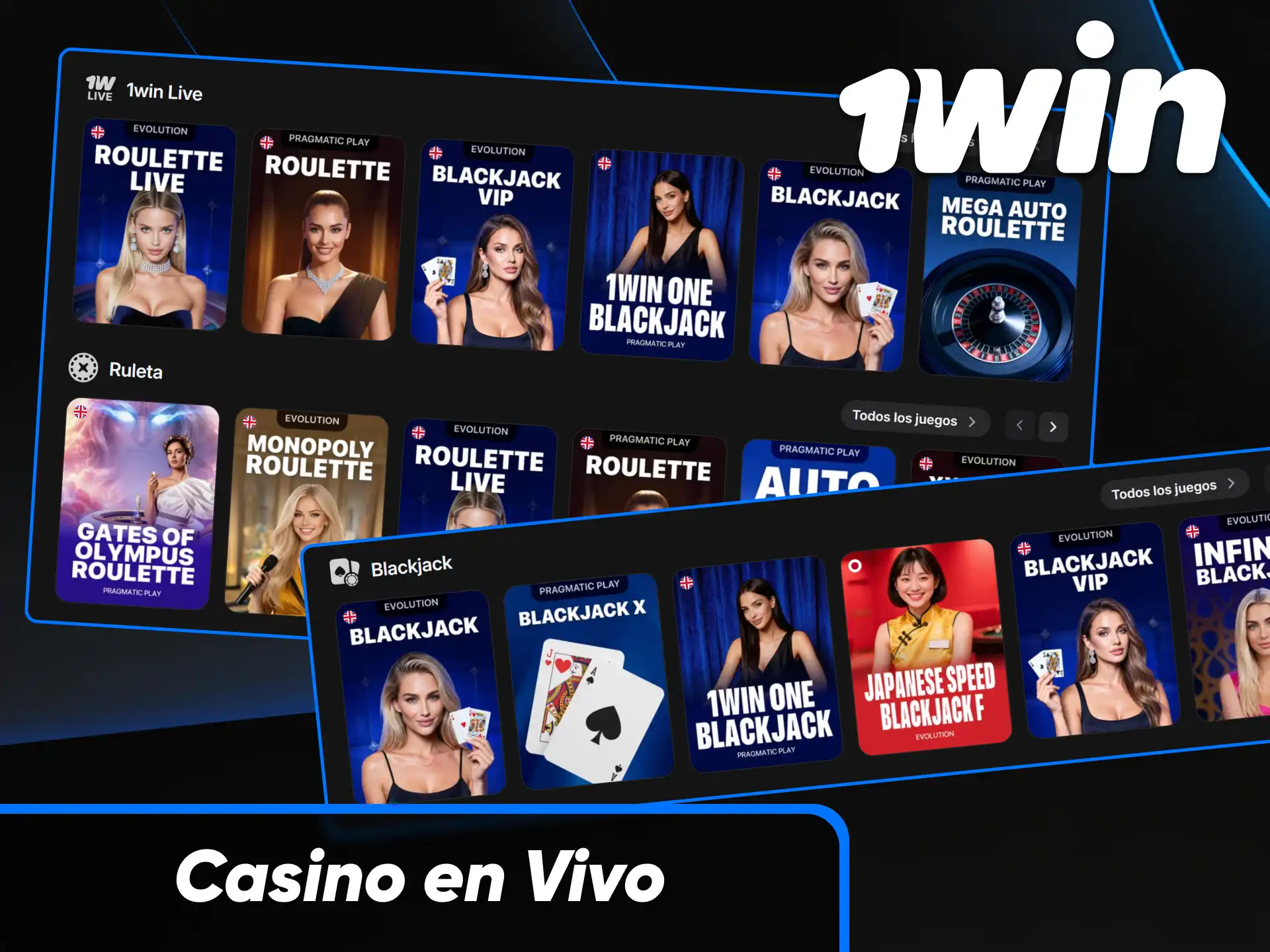 Sección de juegos de casino en vivo con crupieres reales en 1win Paraguay.