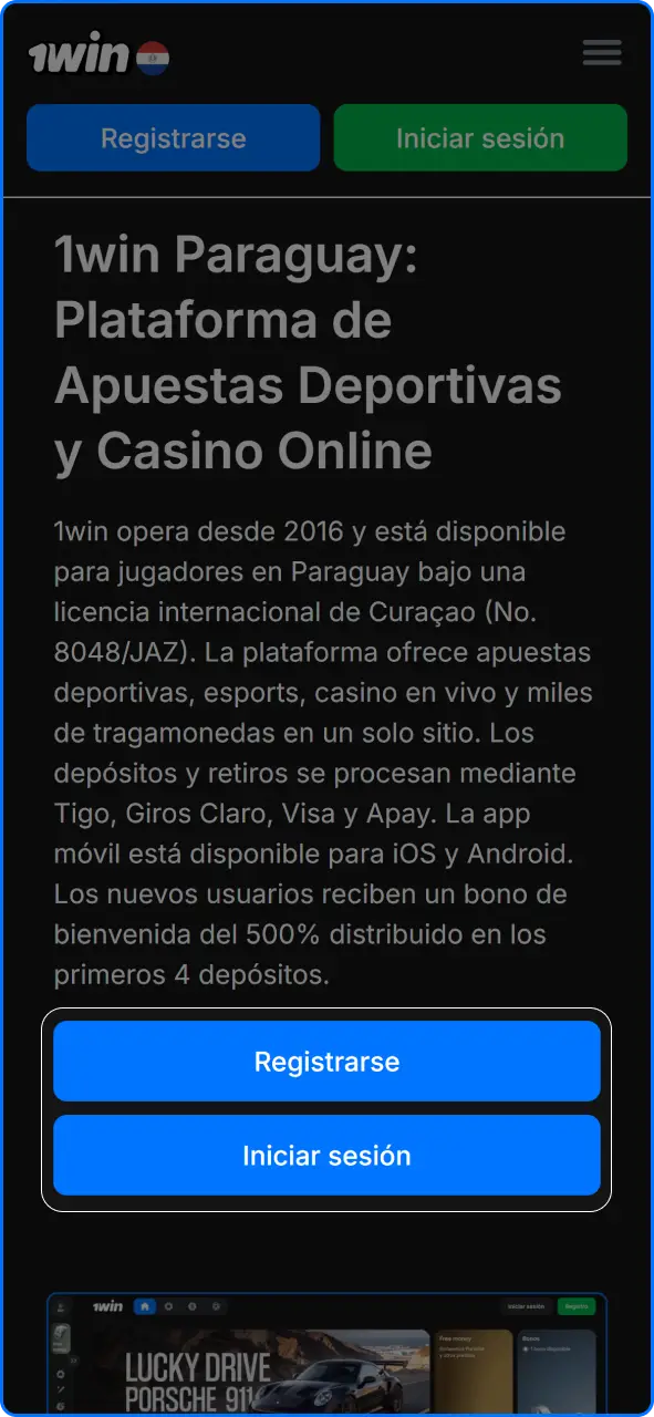 Proceso para iniciar sesión en tu cuenta de usuario en 1win Paraguay.