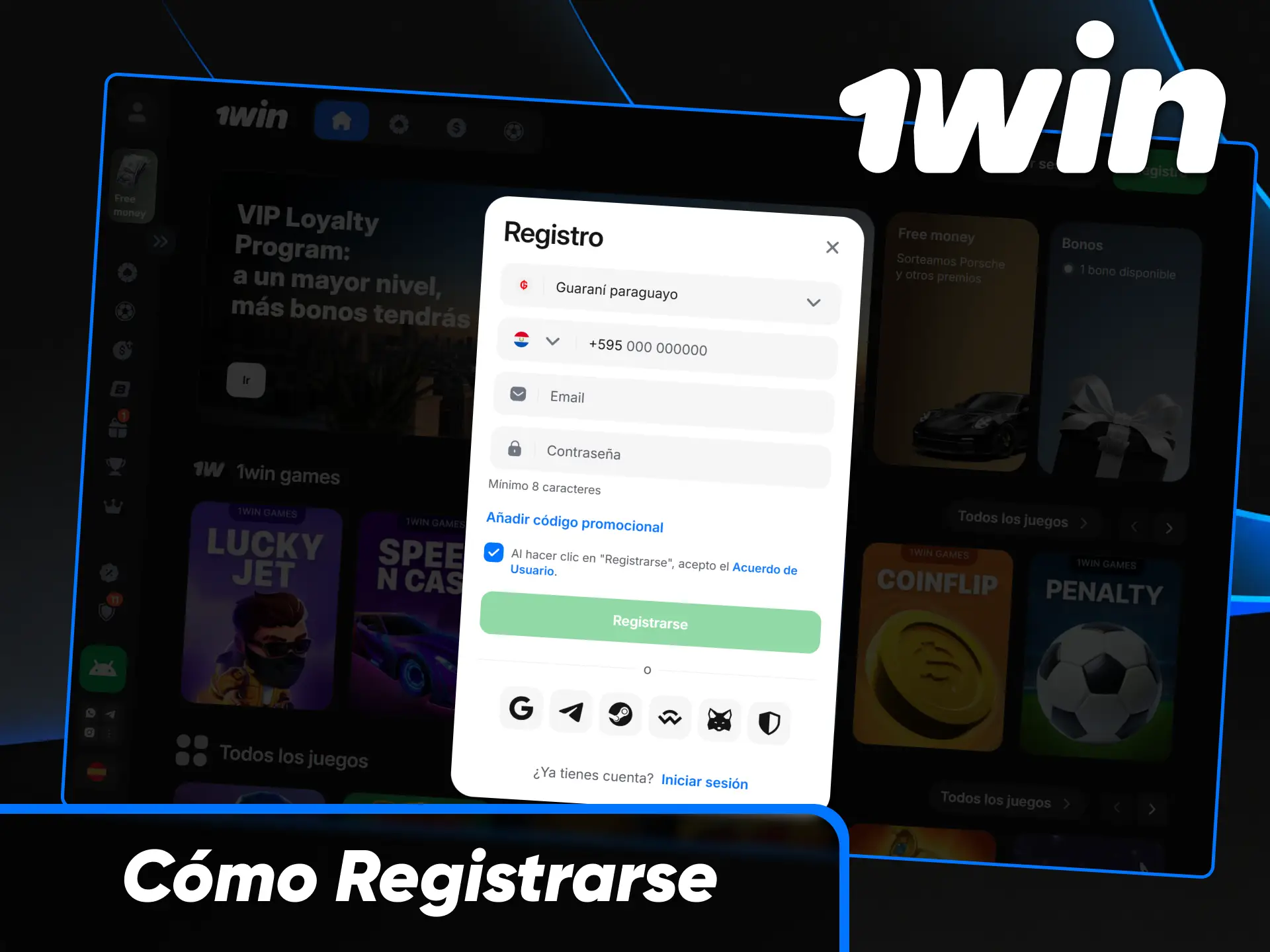 Paso a paso sobre cómo registrarse y crear una cuenta en 1win desde Paraguay.