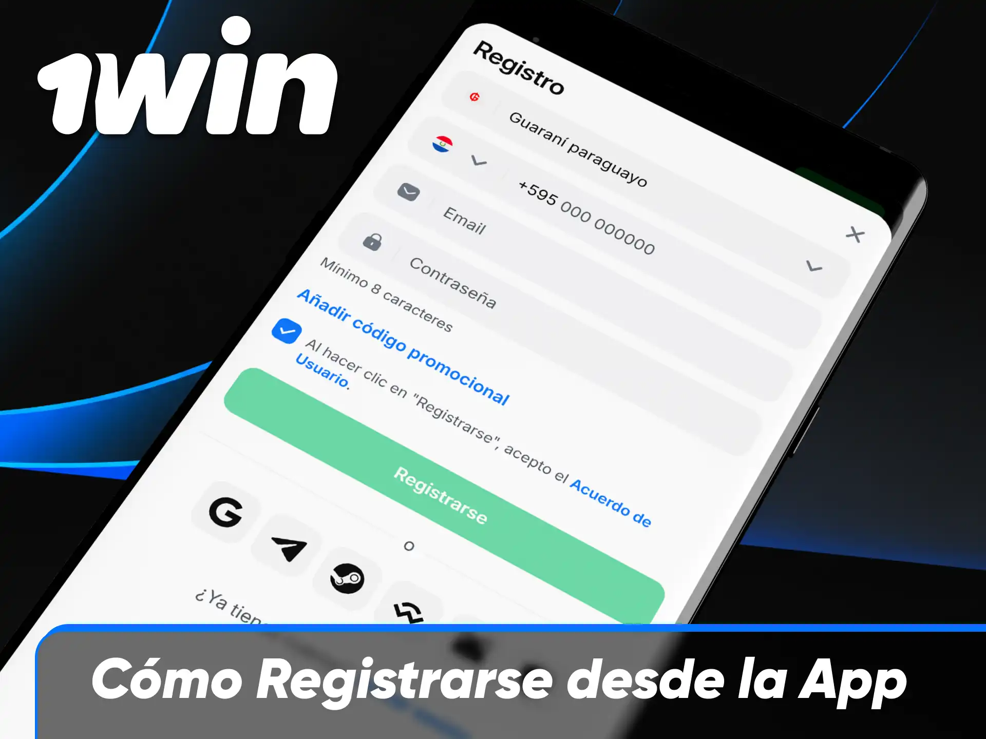 Instrucciones para completar el registro de un nuevo usuario en la app móvil de 1win Paraguay.