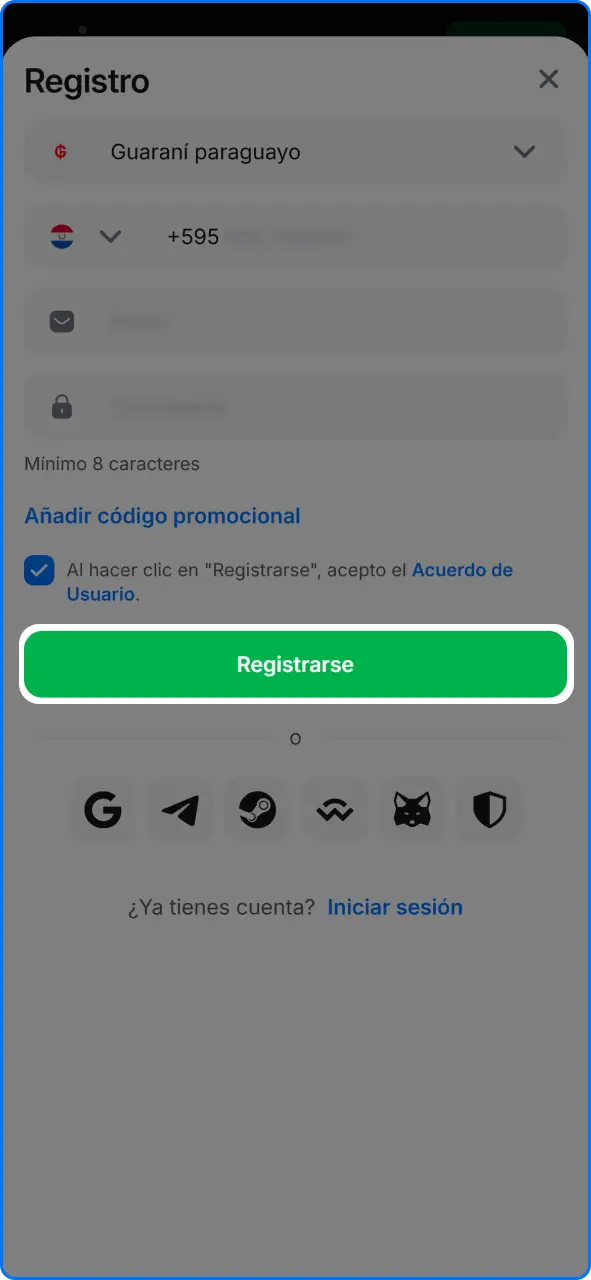 Confirmación y verificación de la nueva cuenta creada en 1win Paraguay.
