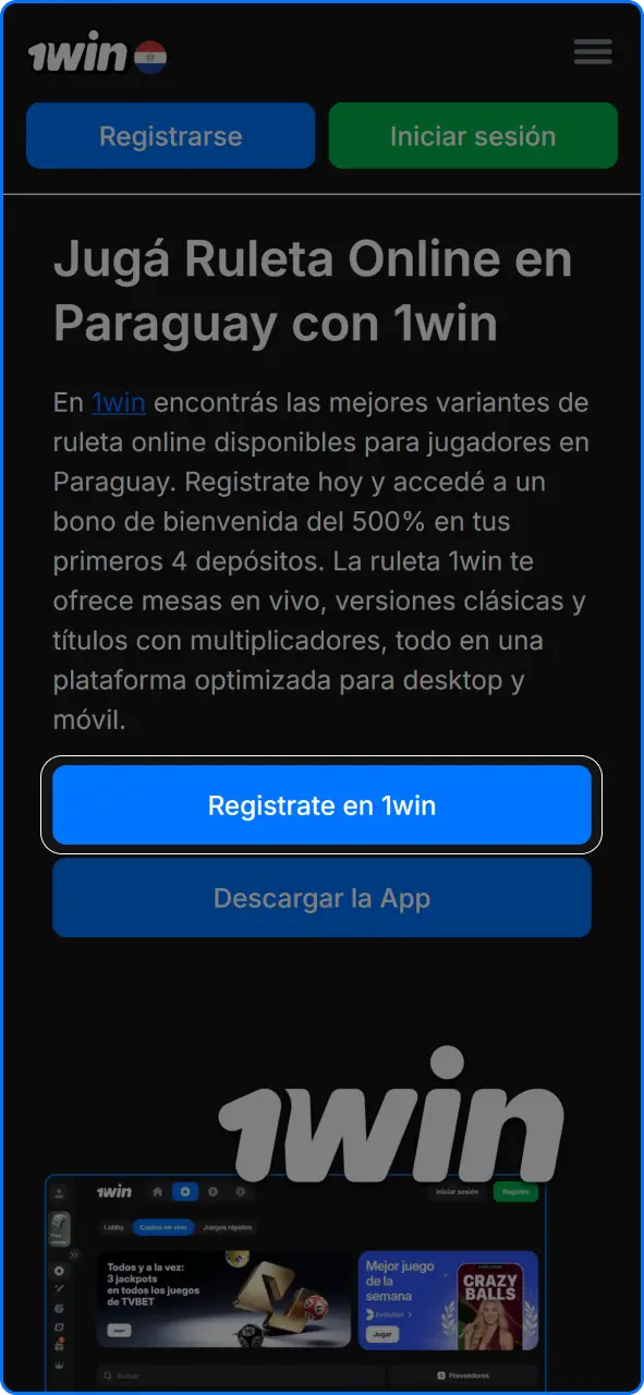 Proceso de registro y creación de una nueva cuenta de usuario en 1win Paraguay.