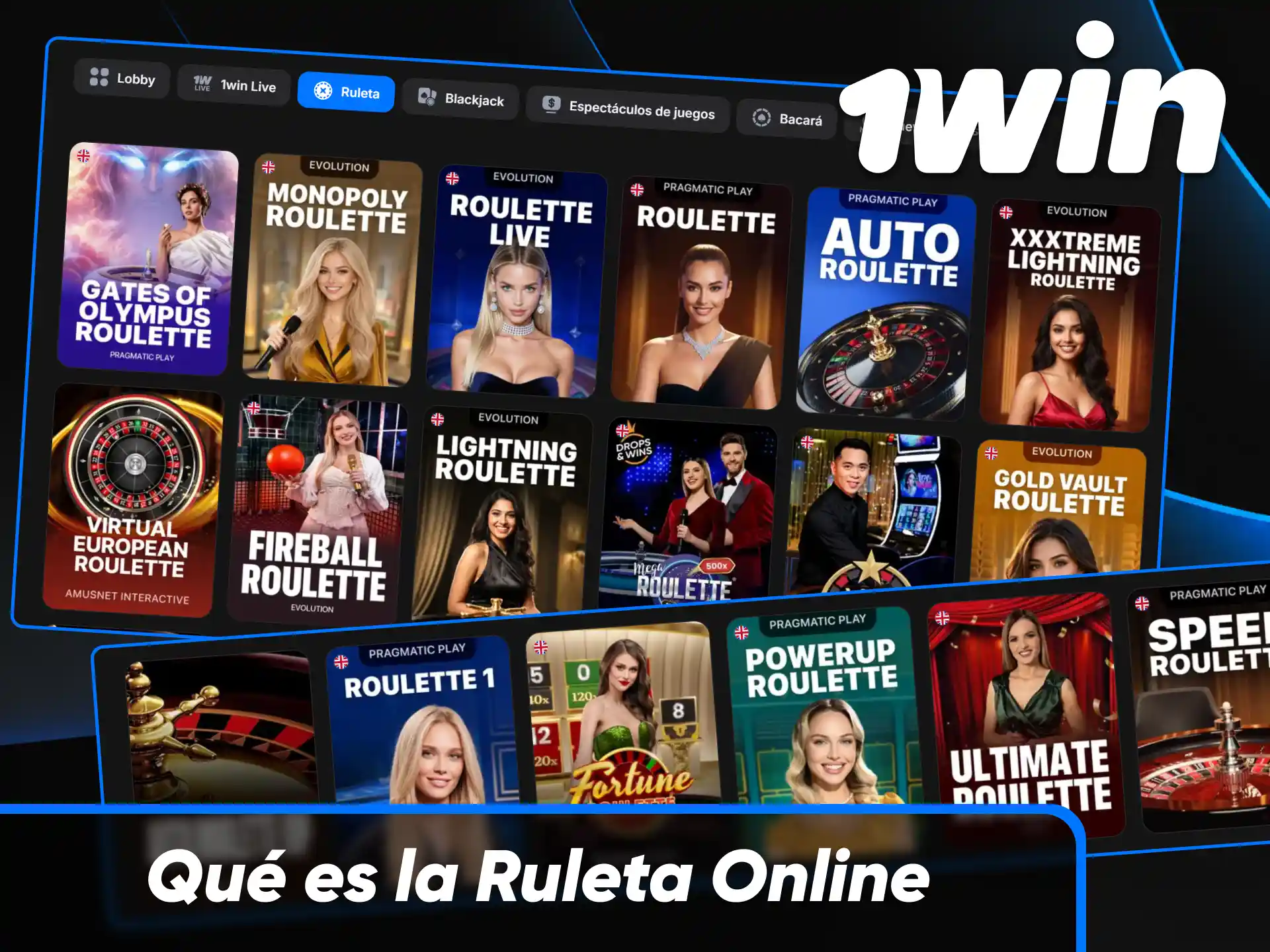 Explicación y presentación de la sección de ruleta online y en vivo en el casino 1win Paraguay.