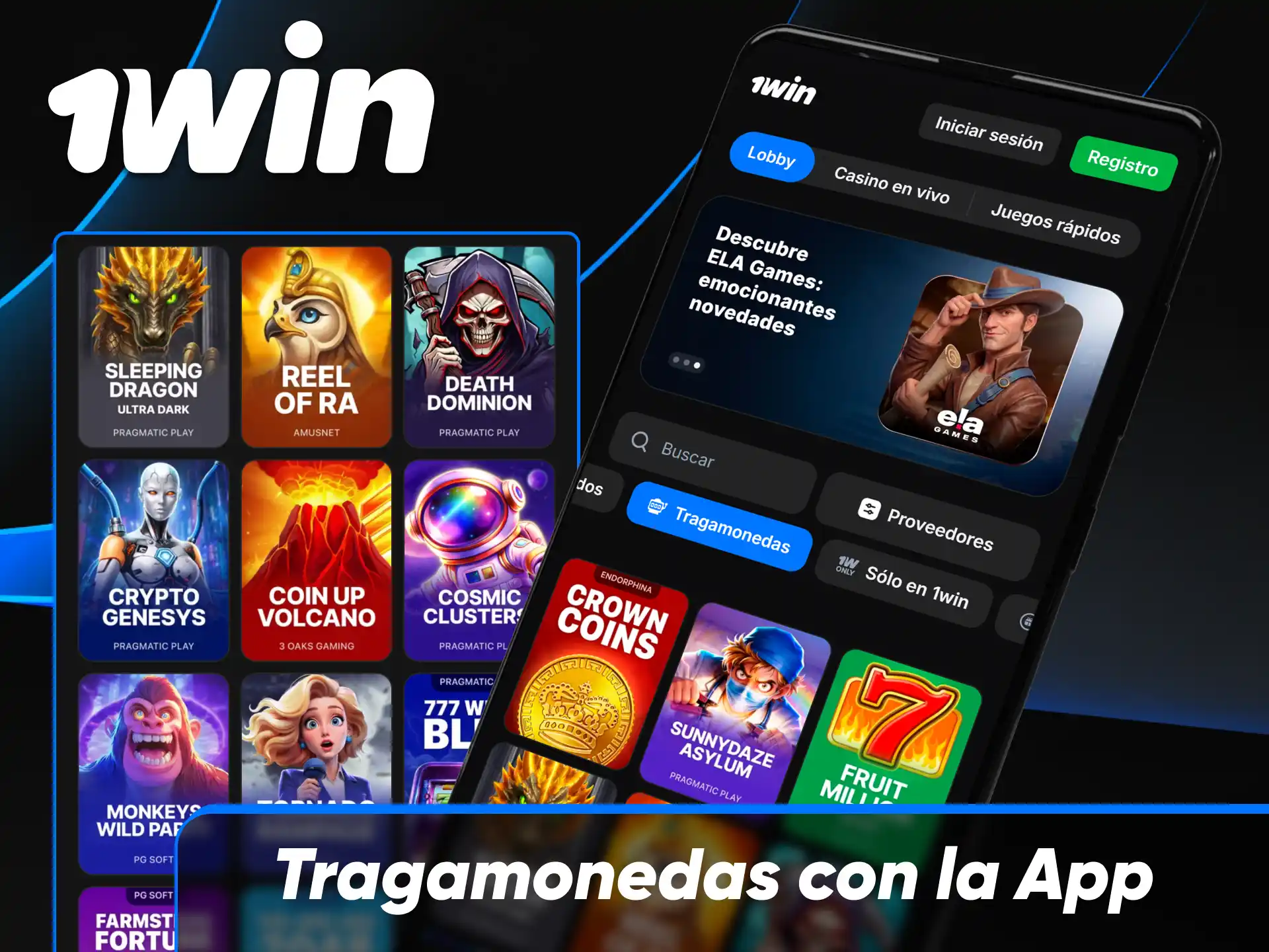 Sección de juegos de tragamonedas accesibles desde la aplicación móvil de 1win Paraguay.