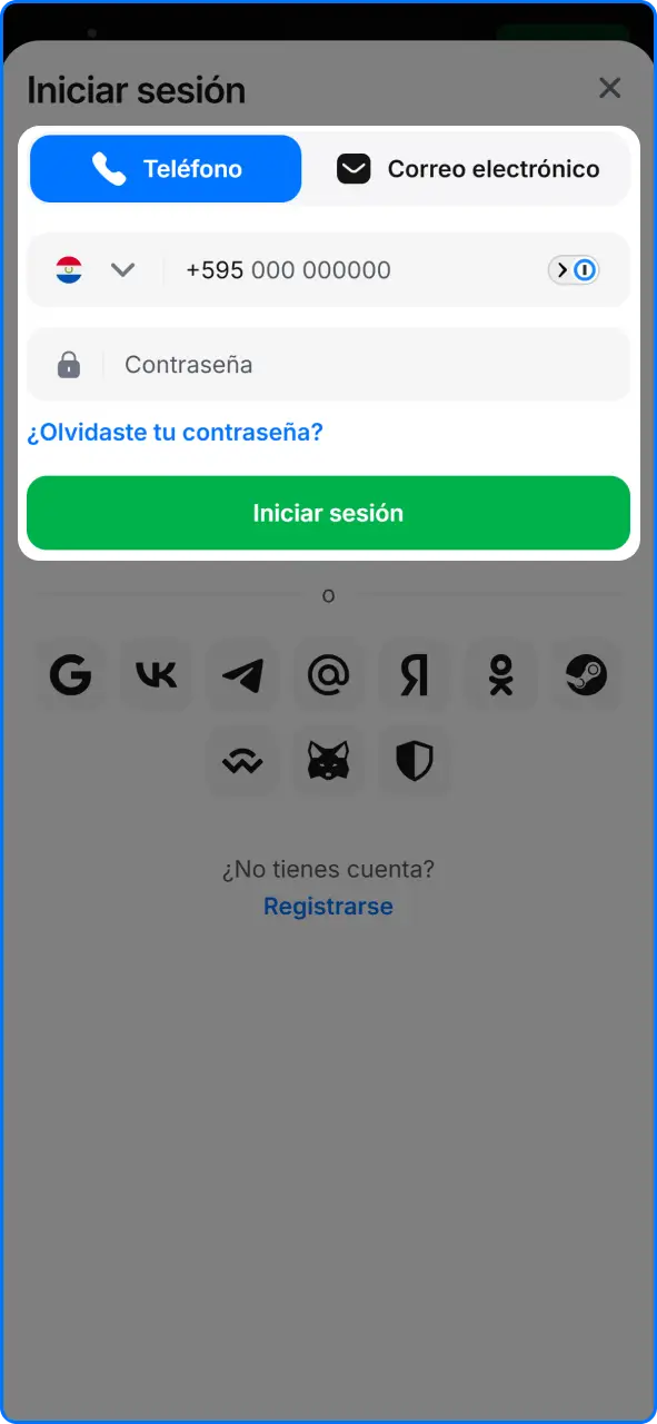 Formulario de acceso para iniciar sesión en la cuenta de usuario de 1win Paraguay.